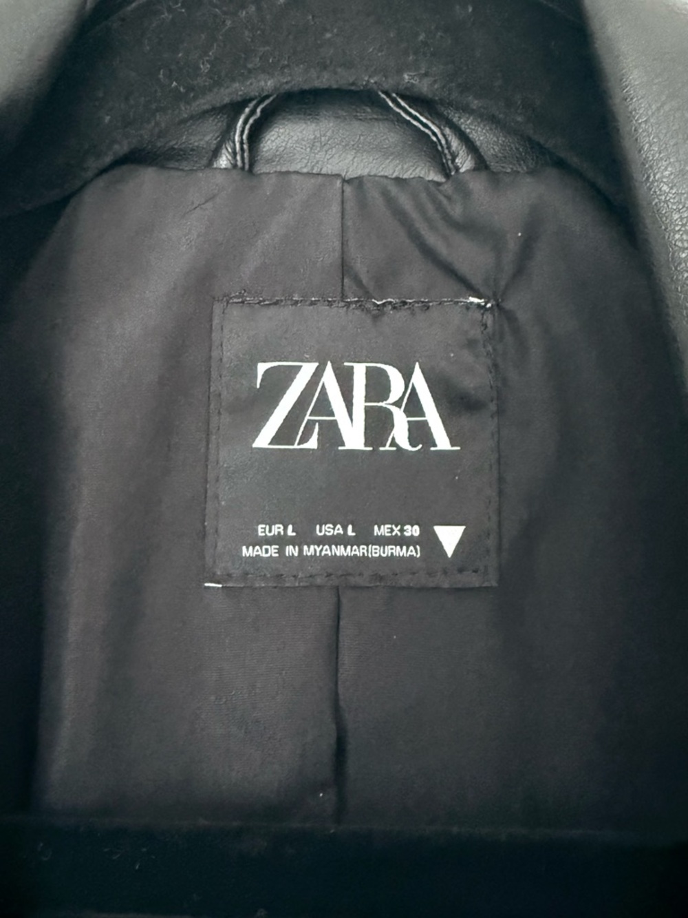 Zara Black Faux Leather Biker Jacket with Silver Hardware - Picture 3 of 7